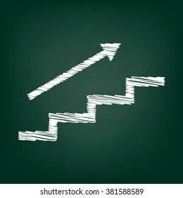 Stair with arrow. Flat style icon with chalk effect