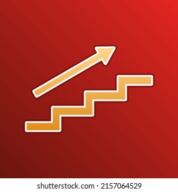 Stair with arrow. Golden gradient Icon with contours on redish Background. Illustration.