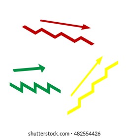 Stair with arrow. Isometric style of red, green and yellow icon.