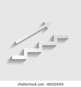 Stair with arrow. Paper style icon with shadow on gray. Stair with arrow vector illustration with shadow. Paper stair