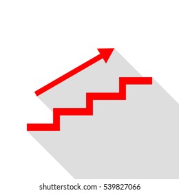 Stair with arrow. Red icon with flat style shadow path.