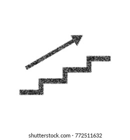 Stair with arrow. Vector. Black icon from many ovelapping circles with random opacity on white background. Noisy. Isolated.