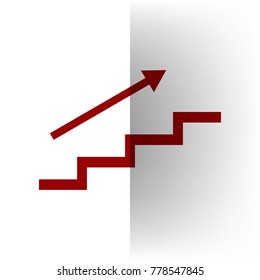 Stair with arrow. Vector. Bordo icon on white bending paper background.