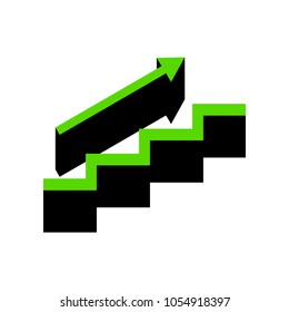 Stair with arrow. Vector. Green 3d icon with black side on white background. Isolated.