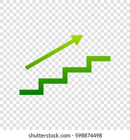 Stair with arrow. Vector. Green gradient icon on transparent background.