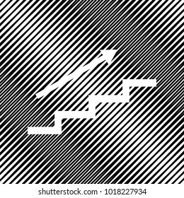 Stair with arrow. Vector. Icon. Hole in moire background.