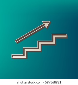 Stair with arrow. Vector. Icon printed at 3d on sea color background.