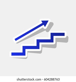 Stair with arrow. Vector. New year bluish icon with outside stroke and gray shadow on light gray background.
