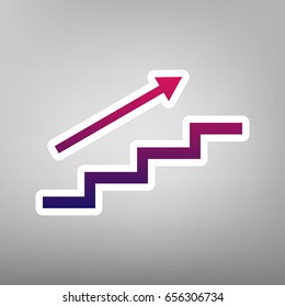 Stair with arrow. Vector. Purple gradient icon on white paper at gray background.