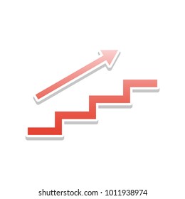 Stair with arrow. Vector. Reddish icon with white and gray shadow on white background. Isolated.