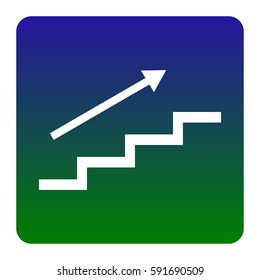 Stair with arrow. Vector. White icon at green-blue gradient square with rounded corners on white background. Isolated.
