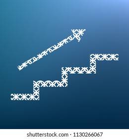 Stair with arrow. Vector. White textured icon at lapis lazuli gradient background.