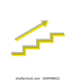 Stair with arrow. Vector. Yellow icon with square pattern duplicate at white background. Isolated.