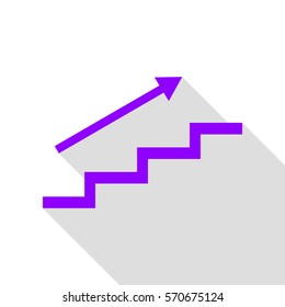 Stair with arrow. Violet icon with flat style shadow path.