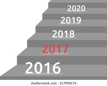 Stair with change years 2016 on 2017 isolated on white background. New year, happy and christmas concept. Flat design. Vector illustration. EPS 8, no transparency