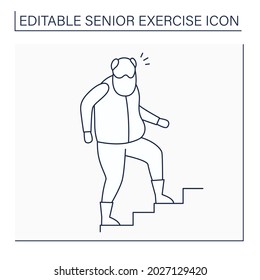 Stair Climbing Line Icon. Physical Activity. Cardio Workout. Keeps Muscle In Tonus. Senior Exercise Concept. Isolated Vector Illustration. Editable Stroke