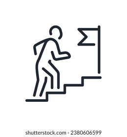 Stair climbing and success path concept. Career growth editable stroke outline icon isolated on white background flat vector illustration. Pixel perfect. 64 x 64.