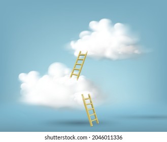 Stair in clouds on blue sky background,Ladder of Success Concept