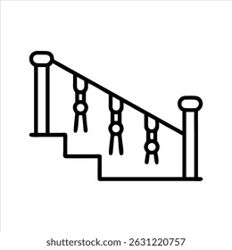 Ícone de objeto de coluna de escada design de arte moderna em preto e branco com contorno em negrito 