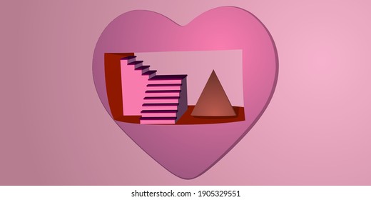 stair and cone in heart 3d dimensional, simple vector design, for product promotion or wall design. website pages, posters or greeting cards. Easy to use and customize.
