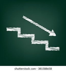 Stair down with arrow. Flat style icon with chalk effect