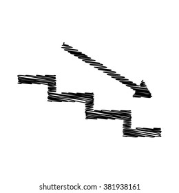 Stair down with arrow. Flat style icon with scribble effect