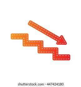 Stair down with arrow. Orange applique isolated.