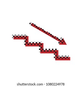 Stair down with arrow. Vector. Brown icon with shifted black circle pattern as duplicate at white background. Isolated.