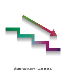 Stair down with arrow. Vector. Colorful icon with bright texture of mosaic with soft shadow on white background. Isolated.
