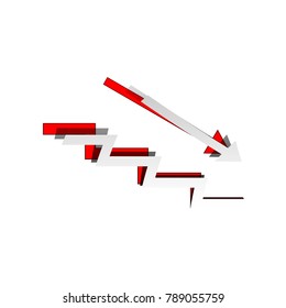 Stair down with arrow. Vector. Detachable paper icon with red body stock. Isolated.