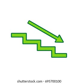 Stair down with arrow. Vector. Lemon scribble icon on white background. Isolated