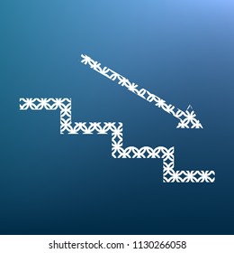 Stair down with arrow. Vector. White textured icon at lapis lazuli gradient background.