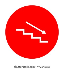 Stair down with arrow. White icon on red circle.