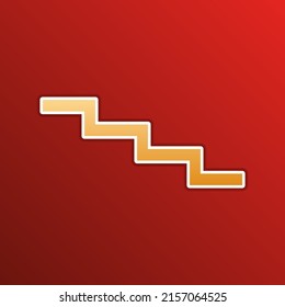 Señal de bajada de escalera. Icono de gradiente dorado con contornos sobre fondo recto. Ilustración.