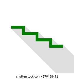 Stair down sign. Green icon with flat style shadow path.