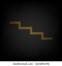 Señal de bajada de escalera. Icono de la rejilla de una pequeña bombilla naranja en la oscuridad. Ilustración.