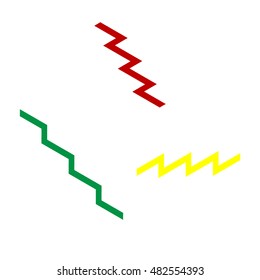Stair down sign. Isometric style of red, green and yellow icon.