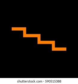 Stair down sign. Orange icon on black background.