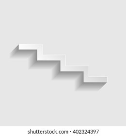 Stair down sign. Paper style icon with shadow on gray. Stair down vector ilustration with shadow. Paper stair