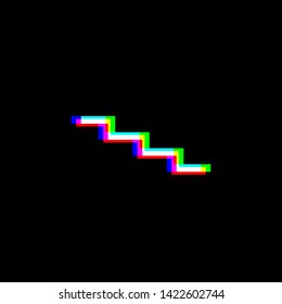 Stair down sign. Red, green and blue unfocused contour icon at black background. Illustration.
