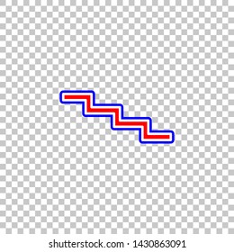 Stair down sign. Red, white and contour icon at transparent background. Illustration.