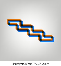 Stair down sign. Stroked Icon in orange, azure and old lavender Colors at gray Background. Illustration.