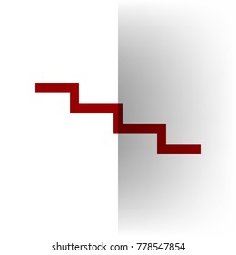 Stair down sign. Vector. Bordo icon on white bending paper background.