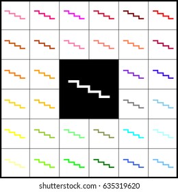 Stair down sign. Vector. Felt-pen 33 colorful icons at white and black backgrounds. Colorfull.