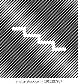 Stair down sign. Vector. Icon. Hole in moire background.