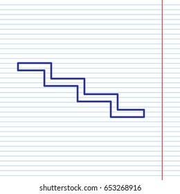 Stair down sign. Vector. Navy line icon on notebook paper as background with red line for field.