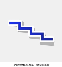 Stair down sign. Vector. New year bluish icon with outside stroke and gray shadow on light gray background.
