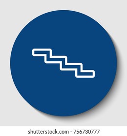 Stair down sign. Vector. White contour icon in dark cerulean circle at white background. Isolated.