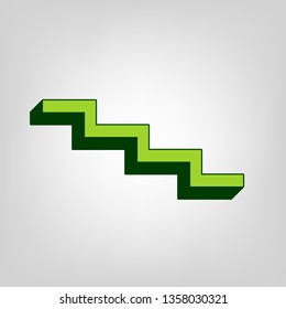 Stair down sign. Vector. Yellow green solid icon with dark green external body at light colored background.