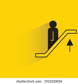 escalera arriba, ascensor con sombra sobre fondo amarillo